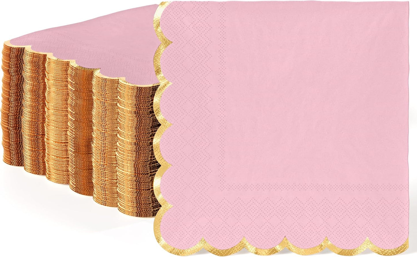 Pink Scalloped Napkins With Gold Trim 64 Pcs 2-Ply Pink Scalloped Cocktail Napkins with Gold Edge for Cocktail Parties, & Party Supplies