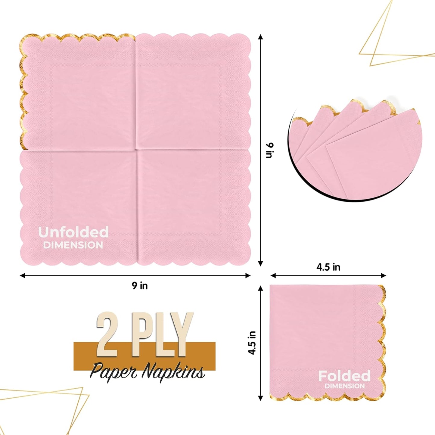 Pink Scalloped Napkins With Gold Trim 64 Pcs 2-Ply Pink Scalloped Cocktail Napkins with Gold Edge for Cocktail Parties, & Party Supplies