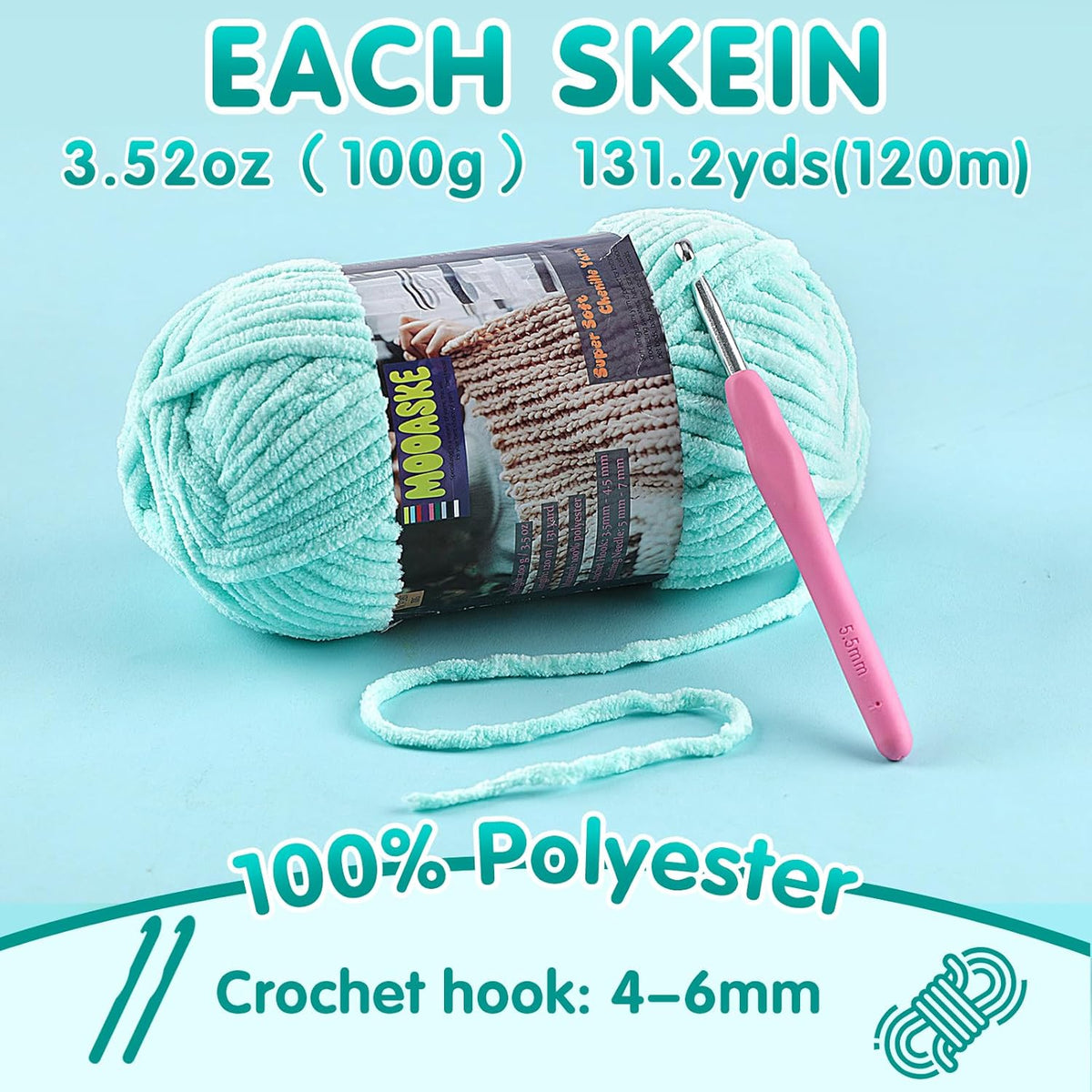 Baby Blanket Yarn for Crocheting - Soft Velvet Fluffy Chenille Yarn for Knitting Amigurumi Making Scarves, Doll - 100g/3.5oz 131 Yards Thick Plush Yarns (3, Pink)