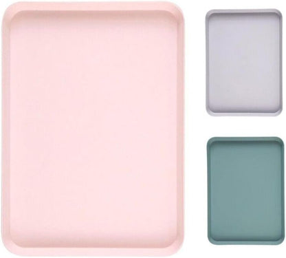 Large Rectangular Serving Tray, Heat Resistant Non Slip Plastic Platter With High Edge For Fruit Dinner Tea Makeup Organization Gray Purple(small pink)