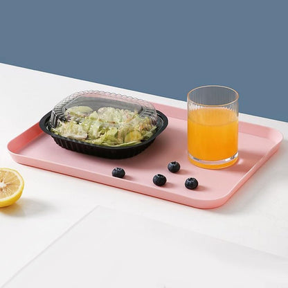 Large Rectangular Serving Tray, Heat Resistant Non Slip Plastic Platter With High Edge For Fruit Dinner Tea Makeup Organization Gray Purple(small pink)