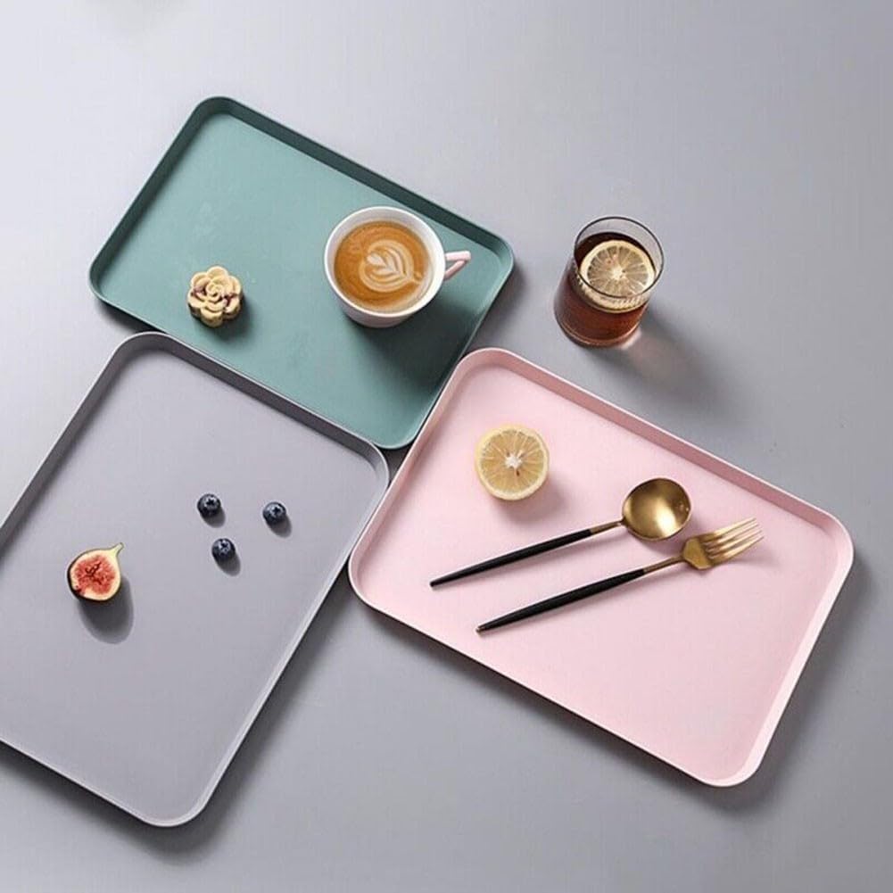 Large Rectangular Serving Tray, Heat Resistant Non Slip Plastic Platter With High Edge For Fruit Dinner Tea Makeup Organization Gray Purple(small pink)