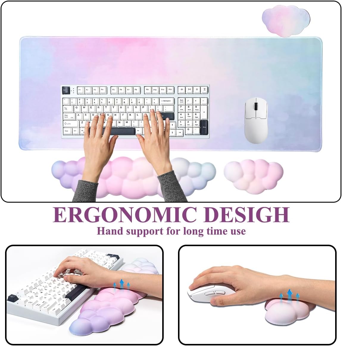 Gaming Desk Mat with Keyboard Wrist Rest Set, 4 in 1 Mouse Pad Set