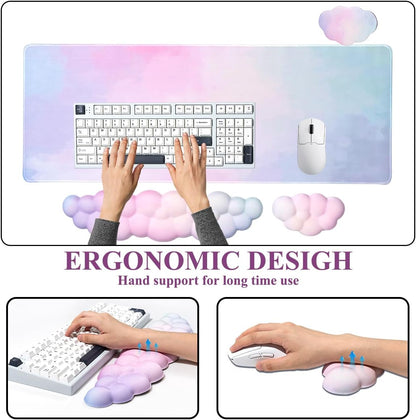 Gaming Desk Mat with Keyboard Wrist Rest Set, 4 in 1 Mouse Pad Set