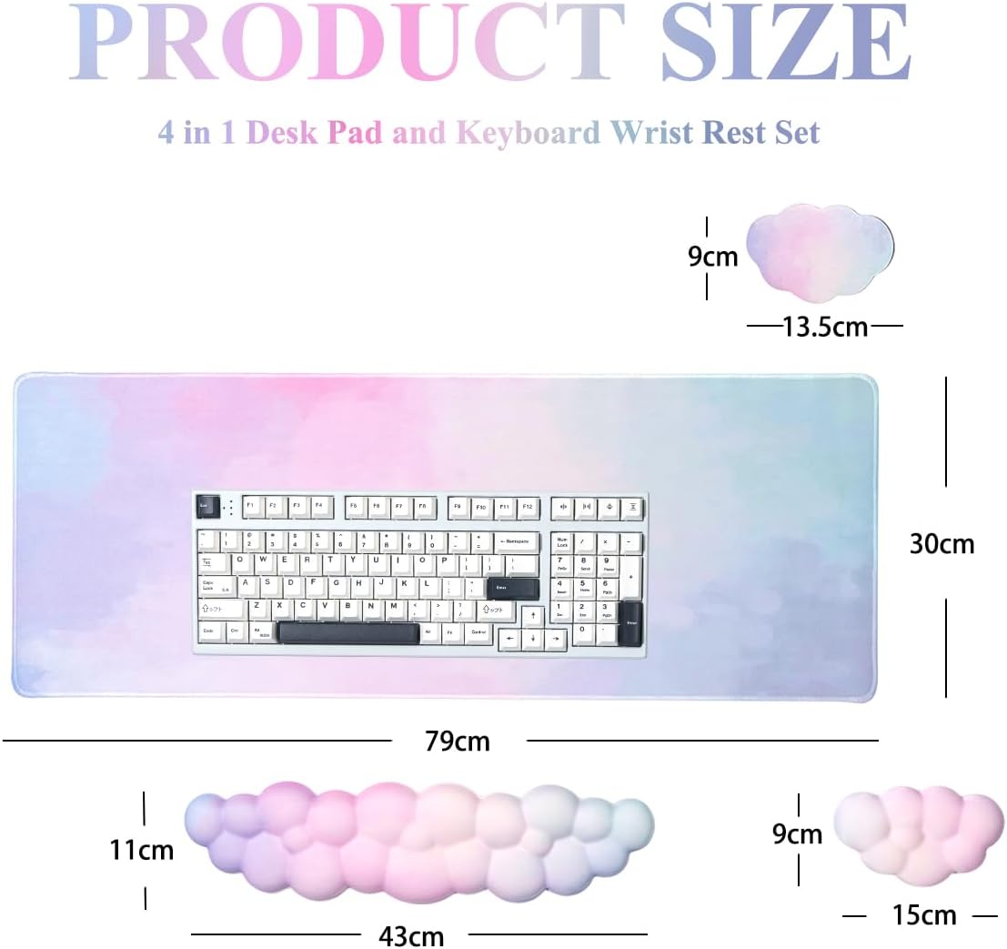 Gaming Desk Mat with Keyboard Wrist Rest Set, 4 in 1 Mouse Pad Set