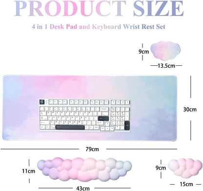 Gaming Desk Mat with Keyboard Wrist Rest Set, 4 in 1 Mouse Pad Set