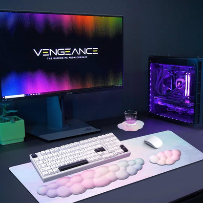 Gaming Desk Mat with Keyboard Wrist Rest Set, 4 in 1 Mouse Pad Set