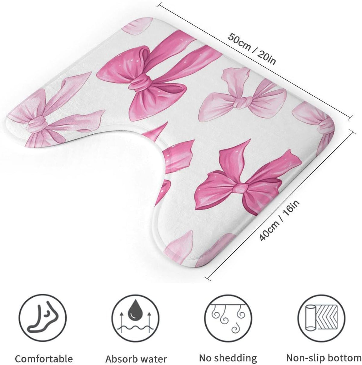 Pink Bow Bath Mat Water Absorbent Soft Bath Rug Non-Slip Machine Washable Mats for Indoor and Outdoor Showers Laundry Rooms