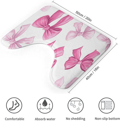 Pink Bow Bath Mat Water Absorbent Soft Bath Rug Non-Slip Machine Washable Mats for Indoor and Outdoor Showers Laundry Rooms