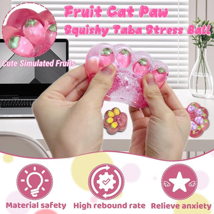 Pink Cat Paw Taba Squishy Toys, Soft Strawberry Fufu Squishy Stress Sugar Balls for Kids and Adults, Cat Paw Squeeze Ball Sensory Toys for Party Favors, Easter Basket Stuffers, Birthday Gifts