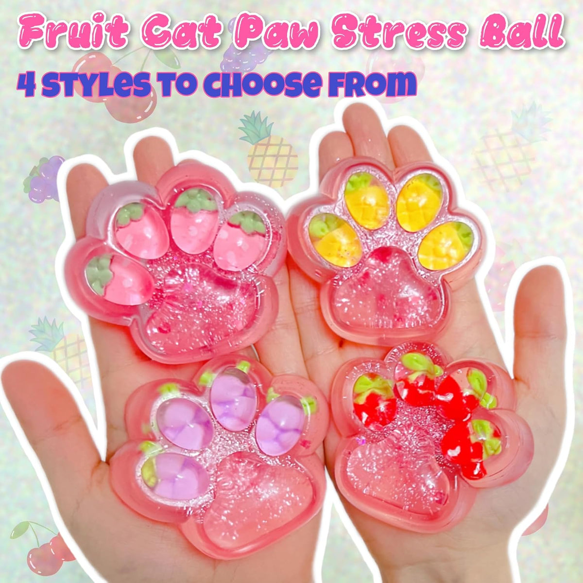 Pink Cat Paw Taba Squishy Toys, Soft Strawberry Fufu Squishy Stress Sugar Balls for Kids and Adults, Cat Paw Squeeze Ball Sensory Toys for Party Favors, Easter Basket Stuffers, Birthday Gifts