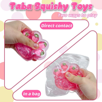 Pink Cat Paw Taba Squishy Toys, Soft Strawberry Fufu Squishy Stress Sugar Balls for Kids and Adults, Cat Paw Squeeze Ball Sensory Toys for Party Favors, Easter Basket Stuffers, Birthday Gifts