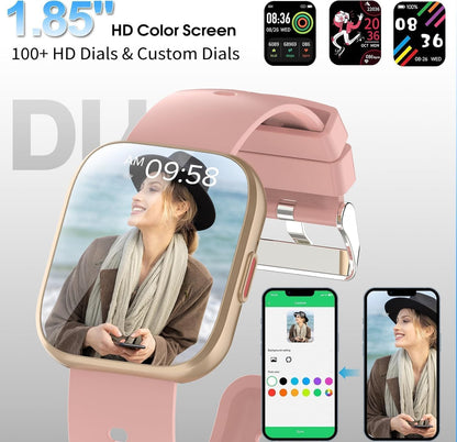 Smart Watch for Women, 1.85" TFT-Touch Screen Smartwatch with Call Function, 112 Sport Modes, Fitness Tracker with 24/7 Heart Rate/Sleep Monitor, IP68 Waterproof, Fitness Watch for Android/iOS, Pink
