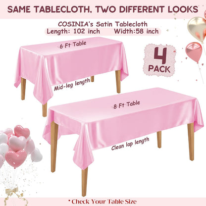 4 Pack Pink Satin Tablecloth 58 x 102 Inch Overlay Seamless Design