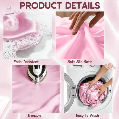 4 Pack Pink Satin Tablecloth 58 x 102 Inch Overlay Seamless Design