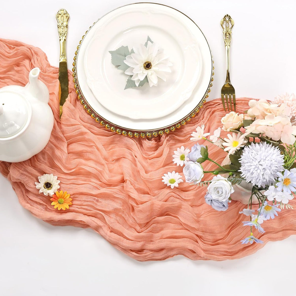 12 Pack Peach Cheesecloth Table Runner 10Ft 23 x 120 Inch