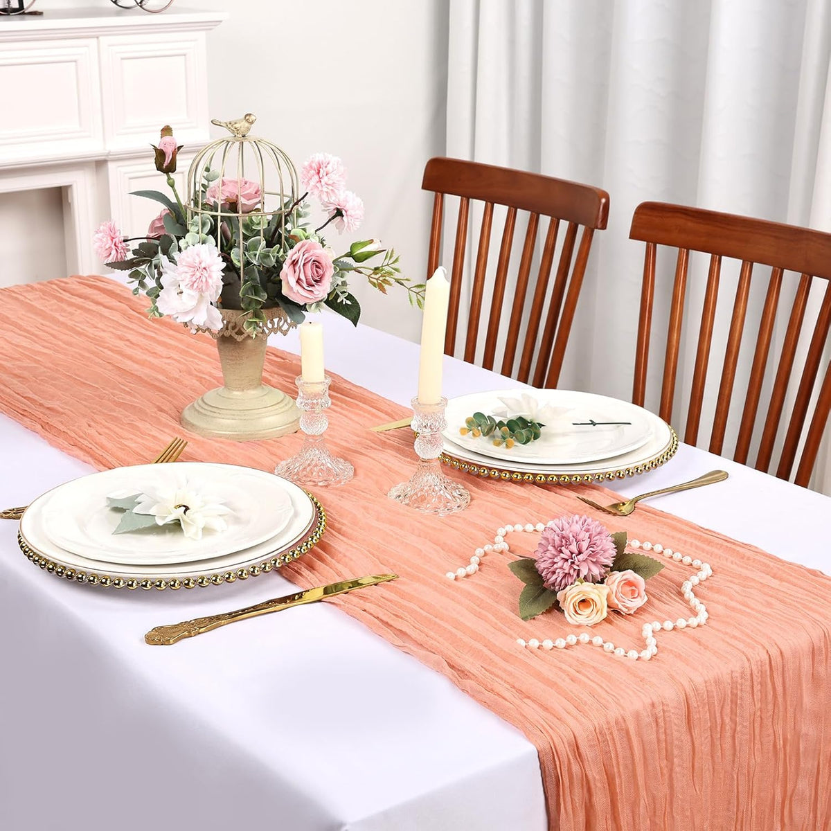 12 Pack Peach Cheesecloth Table Runner 10Ft 23 x 120 Inch