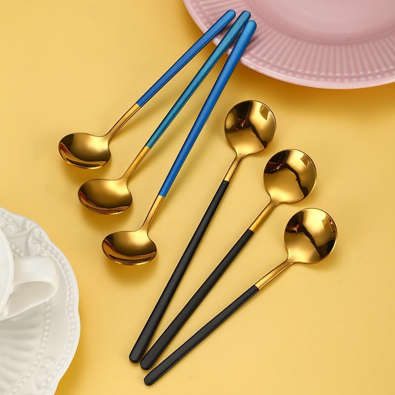 Silverware Set, 3/12/18/24/30/36pcs 304 Stainless Steel Coffee Spoon Set - Small Round Mixing Spoon for Honey/Mug, Korean Souvenir, Home Cutlery Flatware Set(Pink Gold,1 Piece)