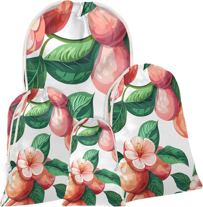 Peach Flower Floral Christmas Drawstring Gifts Bags Xmas Treat Pouch for Christmas Party Supplies Assorted Sizes for Holiday Present 29.92 x 19.69 inches