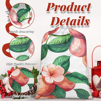 Peach Flower Floral Christmas Drawstring Gifts Bags Xmas Treat Pouch for Christmas Party Supplies Assorted Sizes for Holiday Present 29.92 x 19.69 inches