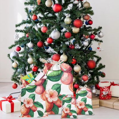 Peach Flower Floral Christmas Drawstring Gifts Bags Xmas Treat Pouch for Christmas Party Supplies Assorted Sizes for Holiday Present 29.92 x 19.69 inches