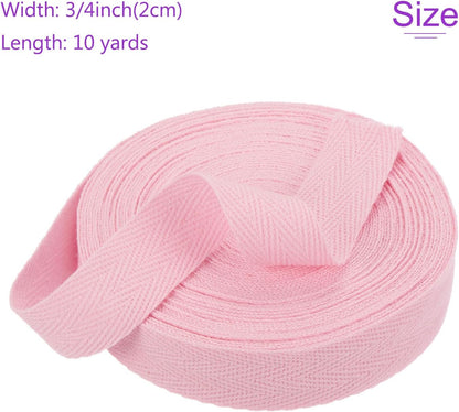 3/4"(2cm) 10 Yards Cotton Twill Tape Cotton Ribbons Bias Binding Tape Herringbone Tape Ribbons Light Pastel Pink for DIY Crafts Making, Clothes, Knit