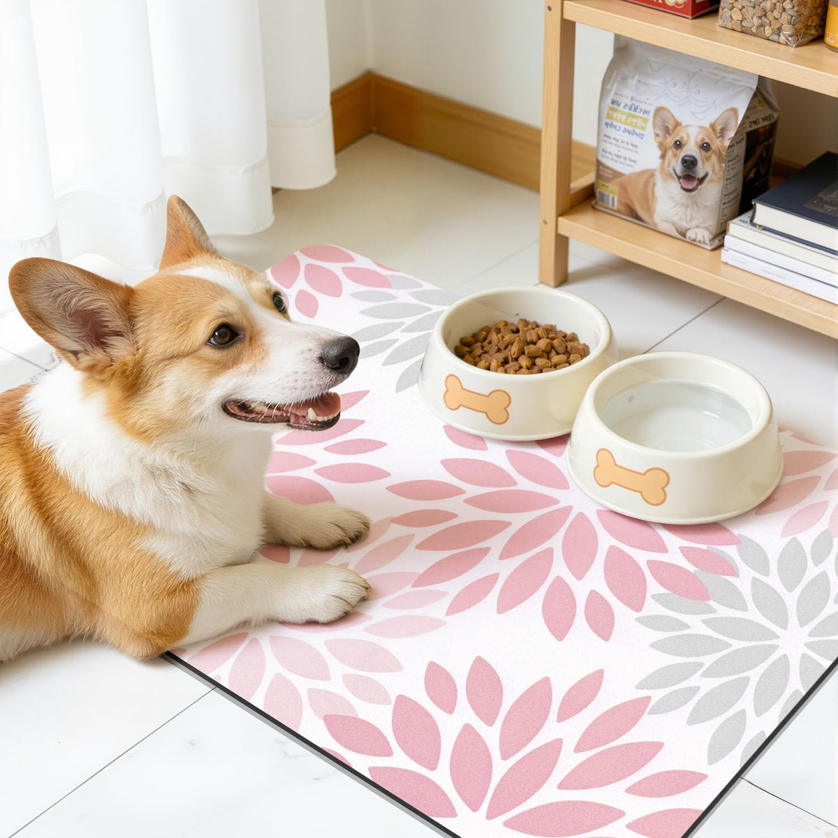 Floral Dish Drying Mat, 12" x 20" Absorbent Coffee Mat, Pink