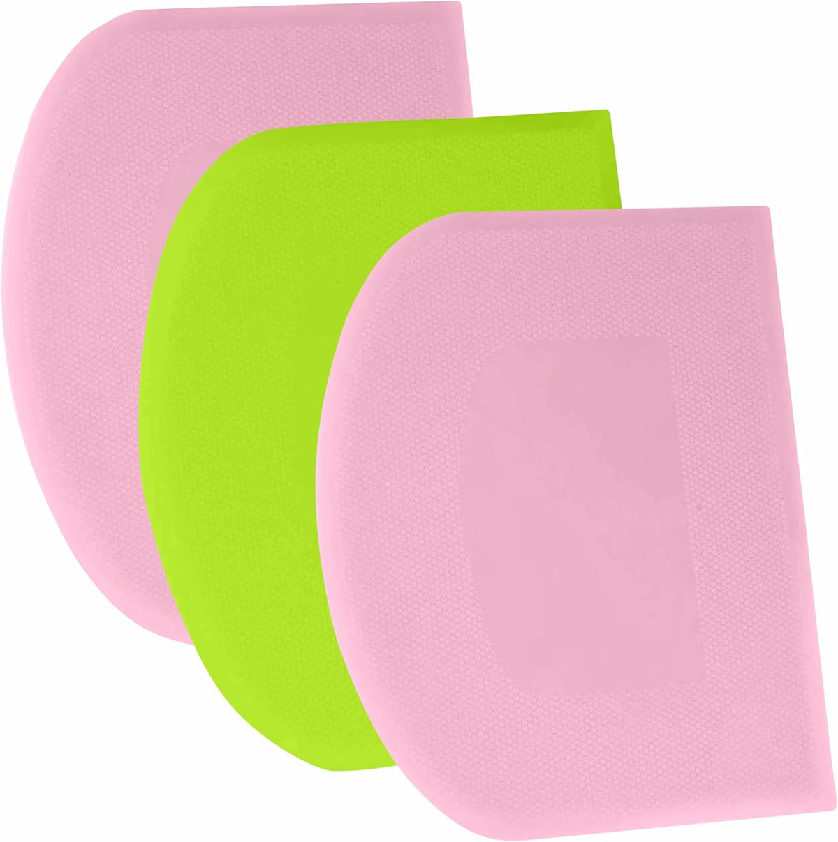 Dough Scraper Bench Scraper - 3P 8.3x5.5" Plastic Flexible Bowl Scraper, Sharp Edge & Angles Cake Scraper. Non-Slip Bakeware Decorating Tools Sculpting & Modeling Tools - Pink+Green+Pink