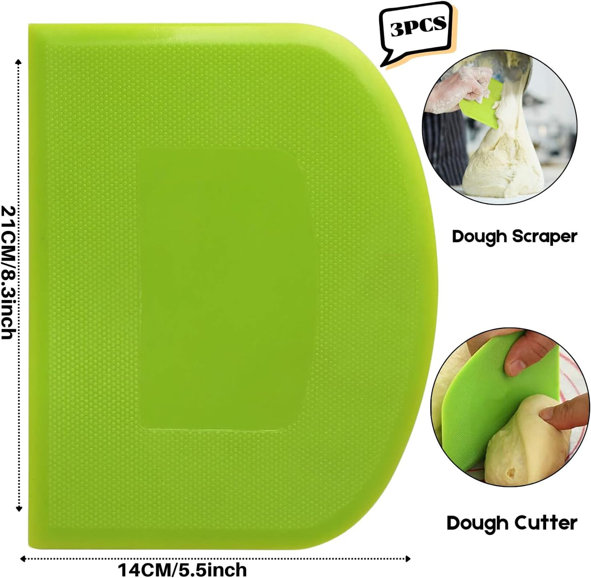 Dough Scraper Bench Scraper - 3P 8.3x5.5" Plastic Flexible Bowl Scraper, Sharp Edge & Angles Cake Scraper. Non-Slip Bakeware Decorating Tools Sculpting & Modeling Tools - Pink+Green+Pink