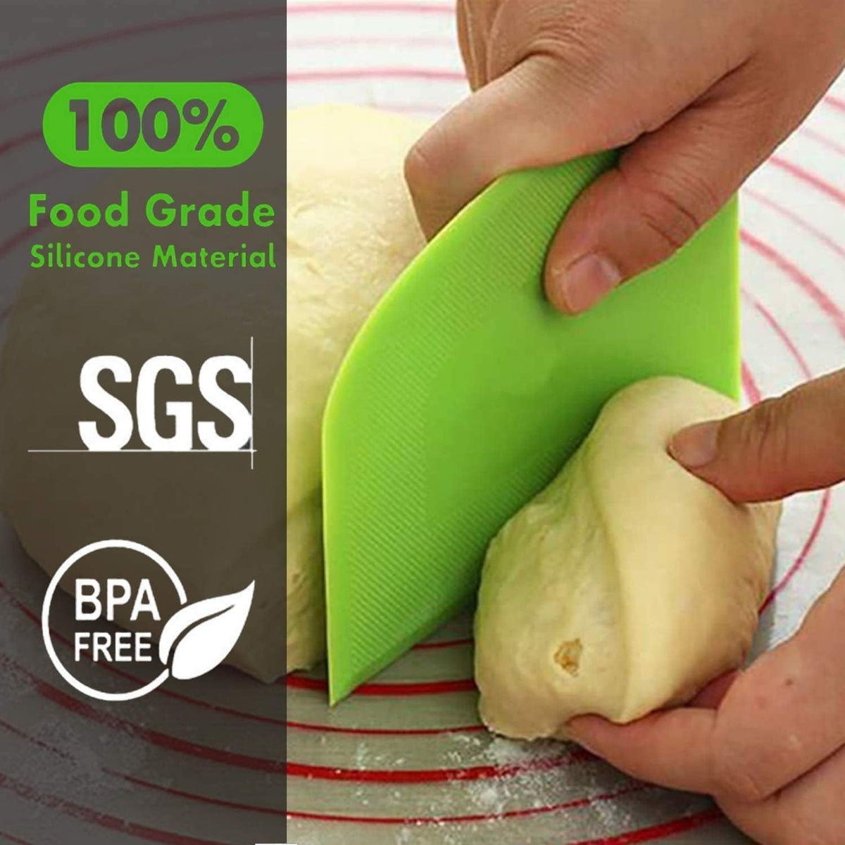Dough Scraper Bench Scraper - 3P 8.3x5.5" Plastic Flexible Bowl Scraper, Sharp Edge & Angles Cake Scraper. Non-Slip Bakeware Decorating Tools Sculpting & Modeling Tools - Pink+Green+Pink