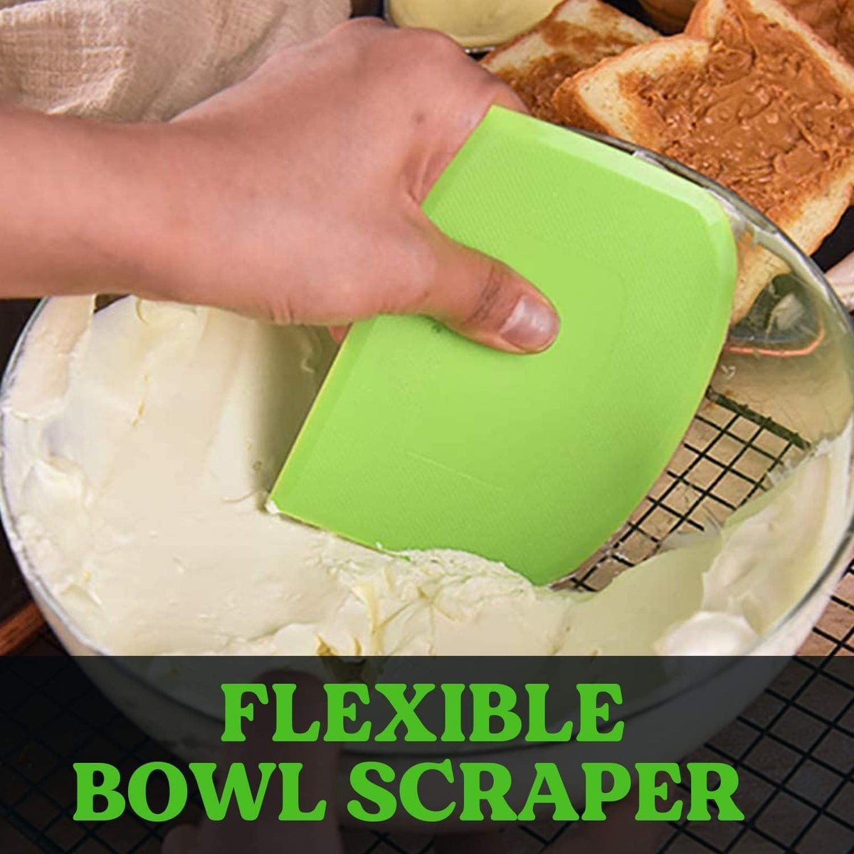 Dough Scraper Bench Scraper - 3P 8.3x5.5" Plastic Flexible Bowl Scraper, Sharp Edge & Angles Cake Scraper. Non-Slip Bakeware Decorating Tools Sculpting & Modeling Tools - Pink+Green+Pink