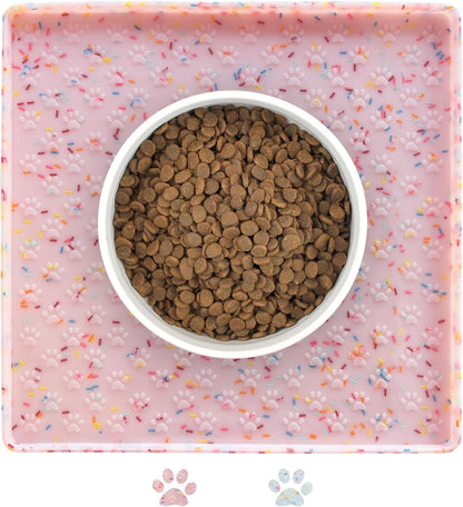 Dog Food Mat Anti-Slip Dog Bowl Mats for Food and Water, Waterproof Pet Placemat Prevents Messy Spill to Floor, Silicone Puppy Feeding Tray for Small, Medium and Large Dogs Cats, Pink