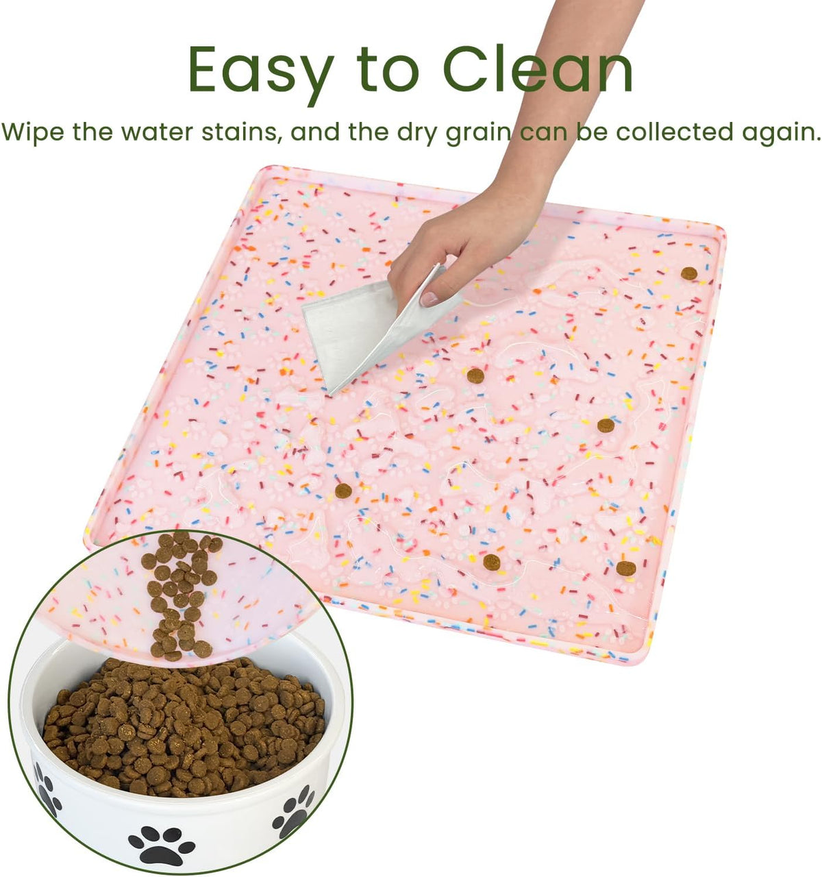 Dog Food Mat Anti-Slip Dog Bowl Mats for Food and Water, Waterproof Pet Placemat Prevents Messy Spill to Floor, Silicone Puppy Feeding Tray for Small, Medium and Large Dogs Cats, Pink