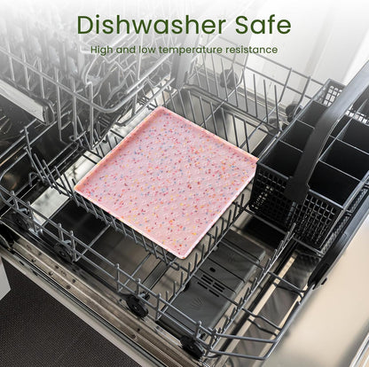 Dog Food Mat Anti-Slip Dog Bowl Mats for Food and Water, Waterproof Pet Placemat Prevents Messy Spill to Floor, Silicone Puppy Feeding Tray for Small, Medium and Large Dogs Cats, Pink