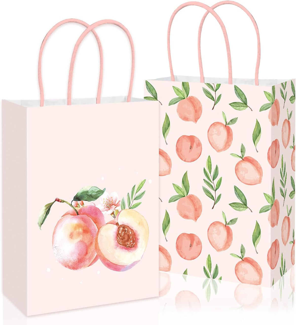 24Pcs Peach Paper Gift Bag Pink Treat Bags with Handles Candy Goodie Bags for Spring Summer Wedding Birthday Bridal Baby Shower Party Favors Supplies