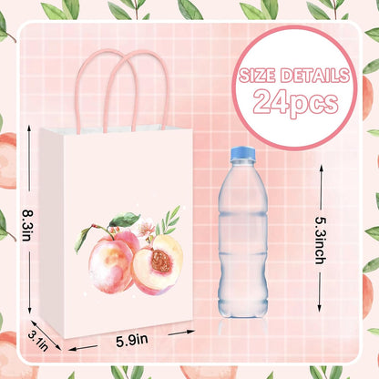 24Pcs Peach Paper Gift Bag Pink Treat Bags with Handles Candy Goodie Bags for Spring Summer Wedding Birthday Bridal Baby Shower Party Favors Supplies