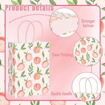 24Pcs Peach Paper Gift Bag Pink Treat Bags with Handles Candy Goodie Bags for Spring Summer Wedding Birthday Bridal Baby Shower Party Favors Supplies