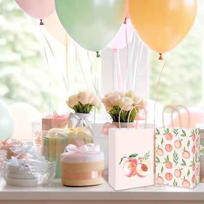 24Pcs Peach Paper Gift Bag Pink Treat Bags with Handles Candy Goodie Bags for Spring Summer Wedding Birthday Bridal Baby Shower Party Favors Supplies