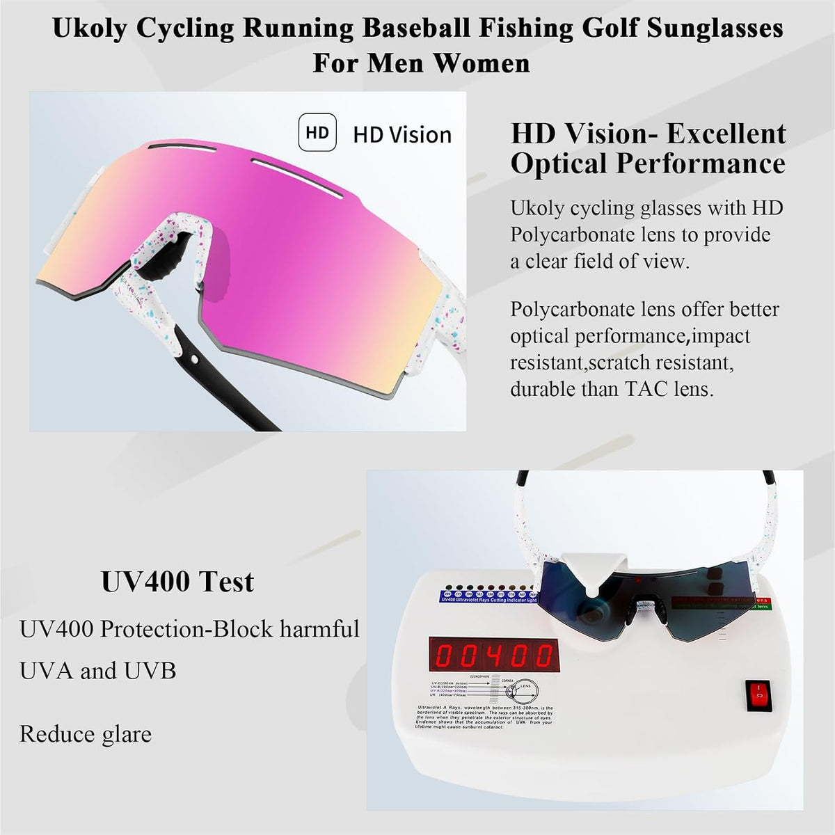 Sport Sunglasses for Men and Women,HD PC Lens UV400 Protection