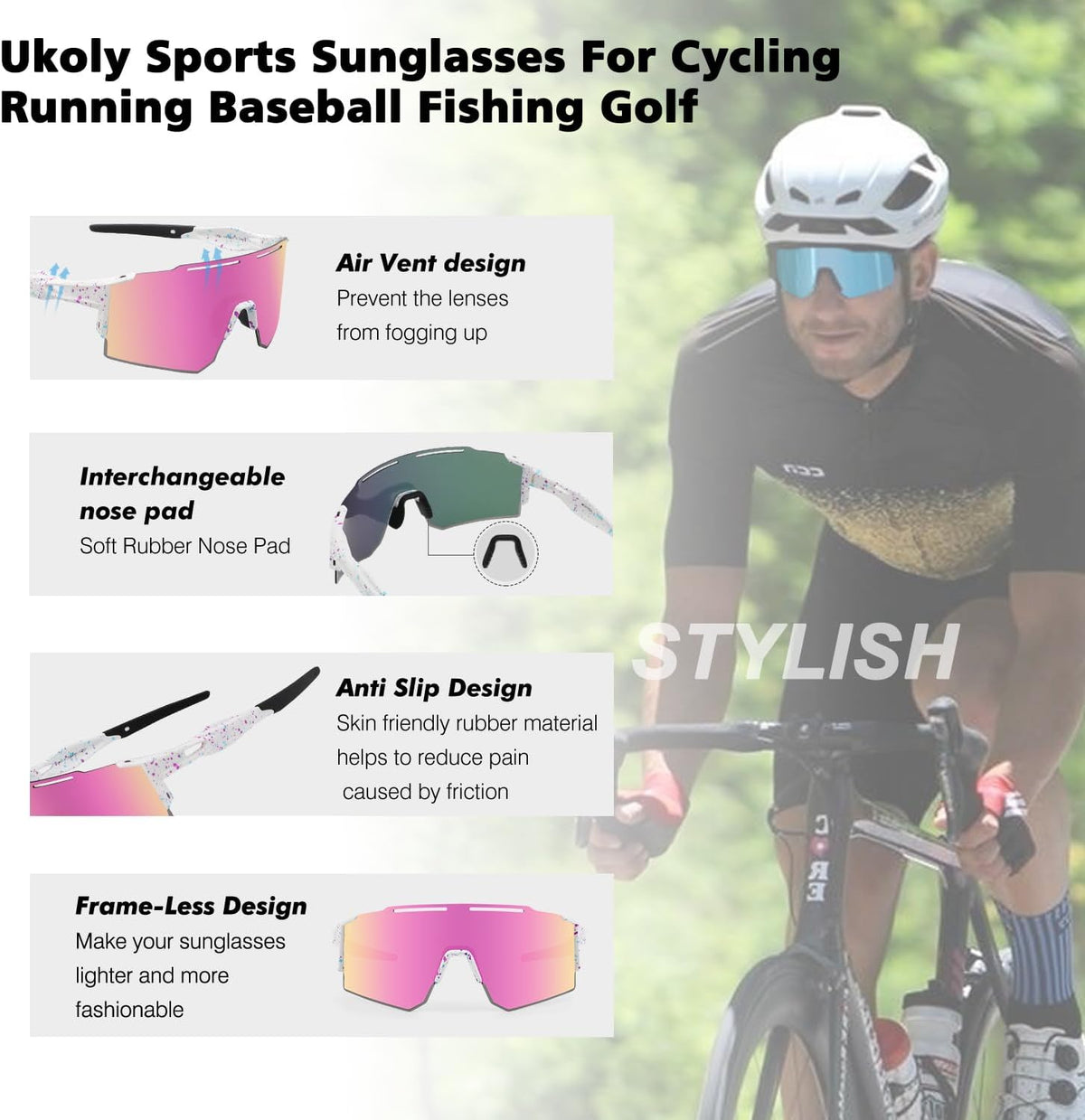 Sport Sunglasses for Men and Women,HD PC Lens UV400 Protection