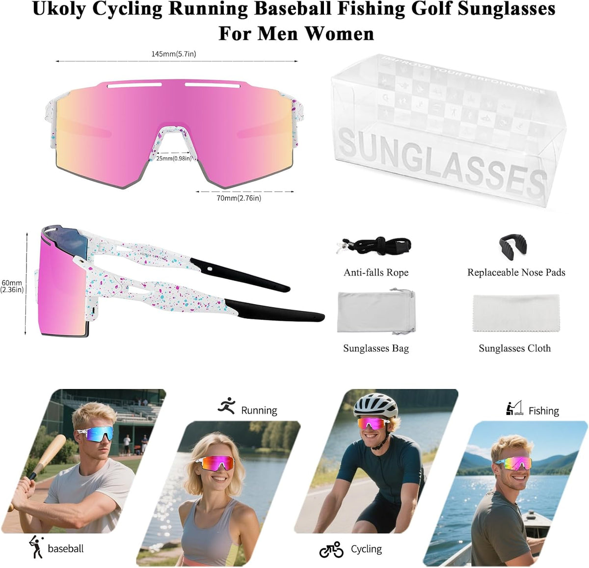 Sport Sunglasses for Men and Women,HD PC Lens UV400 Protection