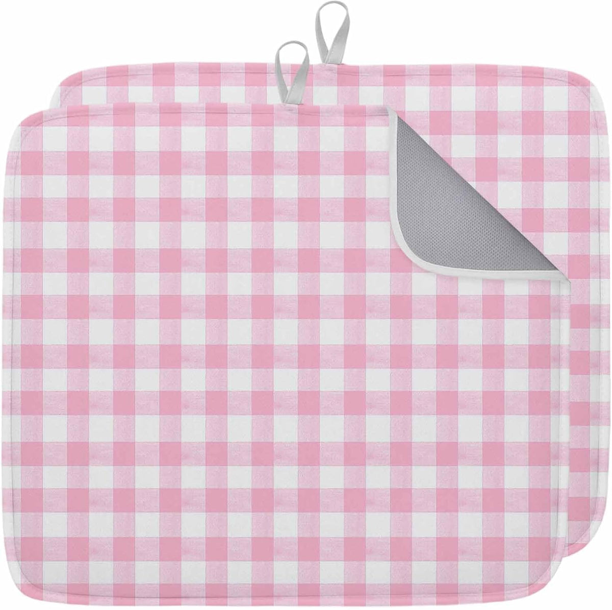 Dish Drying Mat Pink Check Buffalo Plaid Kitchen Counter Drying Pad for Dishes Glasses Cups and Cookware Pastoral Checkered Absorbent Dish Drying Mat Kitchen Accessories 2 Pack 16" x 18"