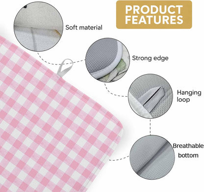 Dish Drying Mat Pink Check Buffalo Plaid Kitchen Counter Drying Pad for Dishes Glasses Cups and Cookware Pastoral Checkered Absorbent Dish Drying Mat Kitchen Accessories 2 Pack 16" x 18"