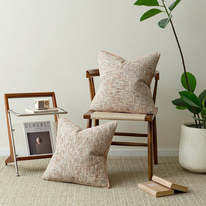 Light Pink Reversible Pillow Covers 2 Pack - Farmhouse Chenille Velvet Throw Pillows, Neutral Textured Decorative Throw Pillow Covers with Border for Couch Sofa Bed (18x18 Inch, No Insert)