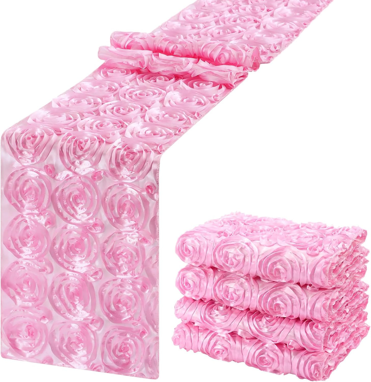 4 Pcs Rosette Table Runner 14x108 Inch for Wedding, Pink