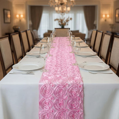 4 Pcs Rosette Table Runner 14x108 Inch for Wedding, Pink