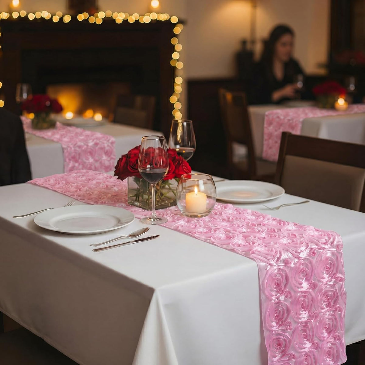 4 Pcs Rosette Table Runner 14x108 Inch for Wedding, Pink
