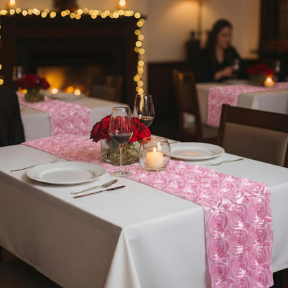 4 Pcs Rosette Table Runner 14x108 Inch for Wedding, Pink