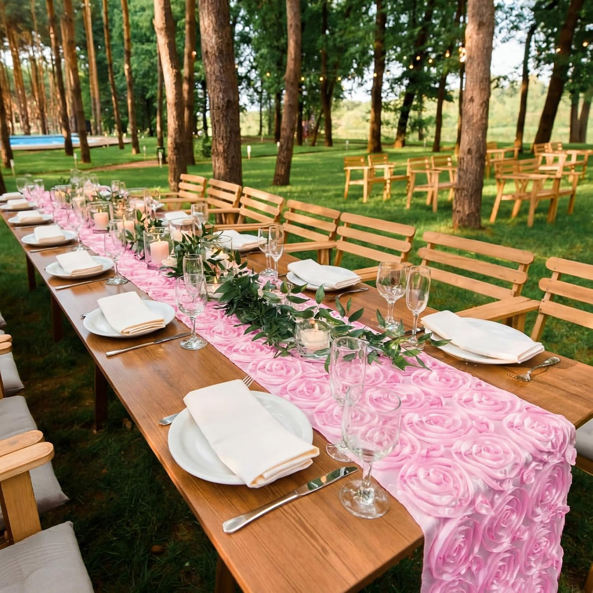 4 Pcs Rosette Table Runner 14x108 Inch for Wedding, Pink