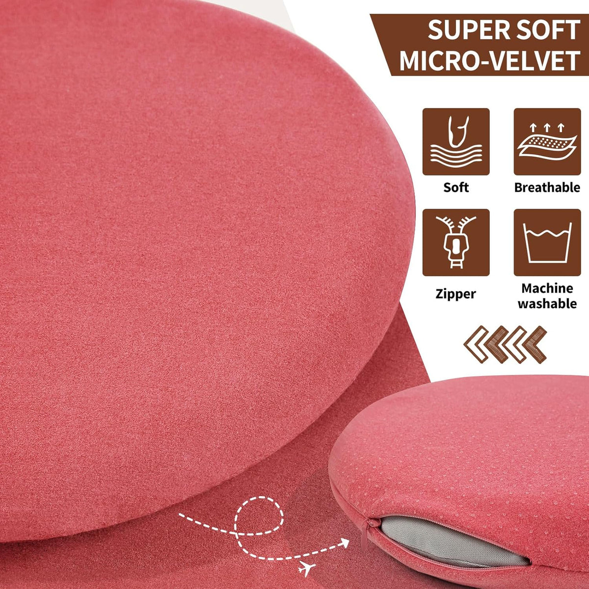 Memory Foam Seat Cushion, Dia 13" Soft Velvet Round Stool Cushion Anti-Slip Chair Pads, S, Rose Pink
